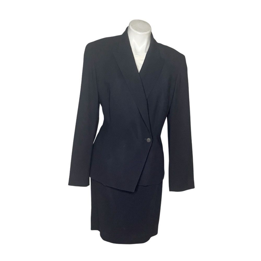 LAFAYETTE 148 New York Blue Skirt Suit Straight Skirt Crossover Jacket Size 14